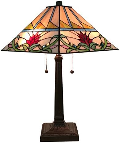 טיפאני סגנון שולחן מנורת בנקאי המשימה 22 גבוה מוכתם זכוכית טאן ירוק כחול אדום פרחוני פרח בציר עתיק אור מתנה בעבודת יד חדר שינה סלון 311