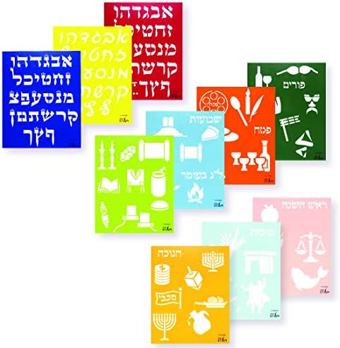 סטנסיל פלסטיק עברי סופר -עברית סט סטנסיל לילדים מכתבי אילף בציור ציור ציור יפה 12 חבילות צבעוניות צבעוניות