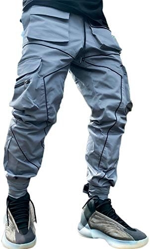 אנגנווול גברים אלסטי-מותניים מכנסיים מכנסיים גבר סרבלים רב כיסים רופפים מכנסי ריצה חיצוניים רופפים