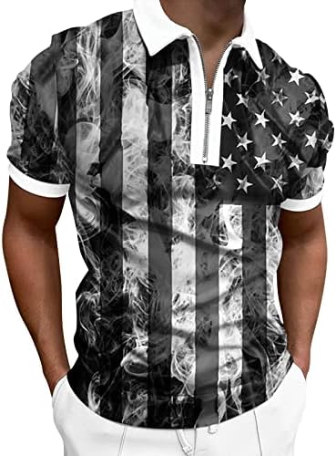 חולצות דגל אמריקאי מזדמן לגברים עם רוכסן גולף חולצת פולו דש סווטשירטים בנים מדרגה פטריוטית פטטה