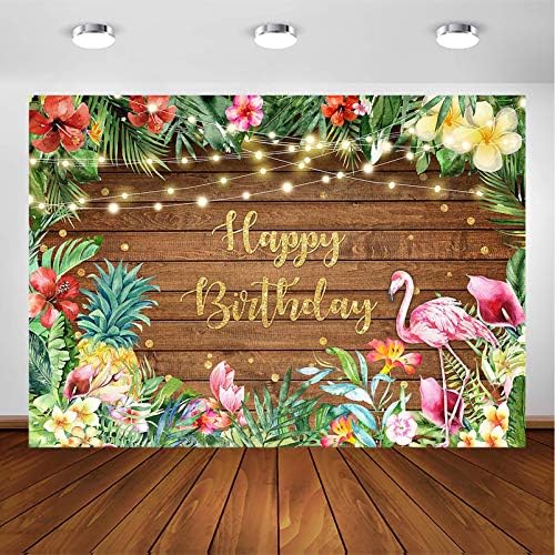 אווזאנו טרופי פלמינגו יום הולדת רקע עבור בנות הוואי מסיבת קישוטי קיץ עץ פרחוני עלים אורות ואאו שמח מסיבת יום הולדת באנר פוטושוט צילום