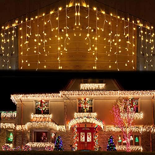 LANFU LED אורות חג מולד קישוטי חוץ אורות מיתר, 400 נוריות LED, 32.8 רגל, 8 פונקציות וילון ג'ני למקורה/מסיבה/יום הולדת/חג המולד/ליל כל