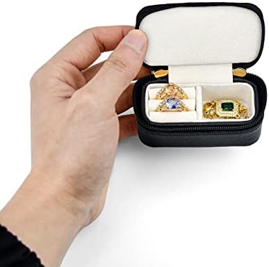 Sanqianwan יוקרה מיני קופסת טבעת נסיעות לנשים, מארגן מארז תכשיטי עור ניידים לשרשראות עגילי טבעות, מתנה לבנות אשה משפחת חברות
