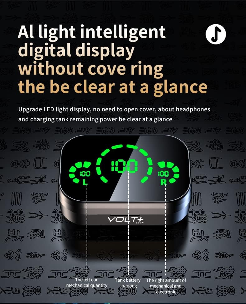 Volt Plus Tech Wireless V5.3 LED Pro אוזניות אוזניים התואמות ל- Samsung Galaxy S4 פעילות IPX3 Bluetooth מים ומידת זיעה/הפחתת רעש & Quad