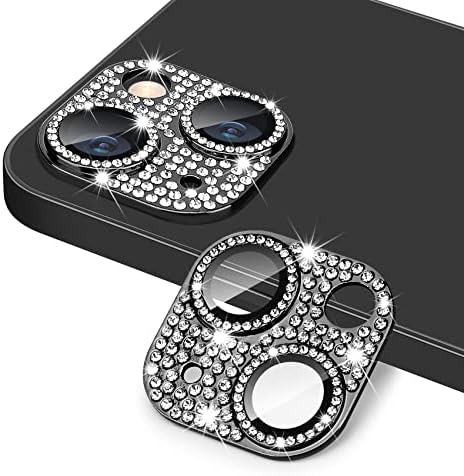 מגן עדשות מצלמה מיני לאייפון 13 ואייפון 13, בלינג 3 יהלומים מלאכותיים נוצצים יהלומים 9 שעות כיסוי מצלמה מזכוכית מחוסמת נגד שריטות עמיד