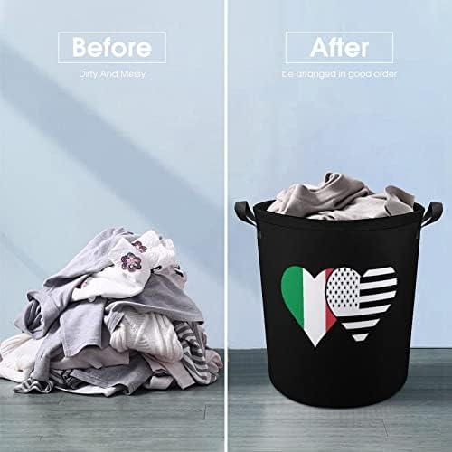 איטלקי דגל ושחור אמריקאי דגל גדול סל כביסה סל תיק כביסה עם ידיות עבור מכללת במעונות נייד