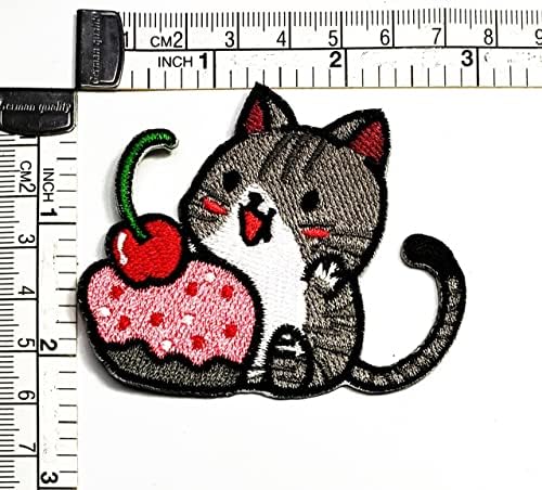 חתלתול חמוד לתפור ברזל על טלאים רקומים קטן חתול ודובדבן עוגת קריקטורה אופנה מדבקת קרפט פרויקטים אבזר תפירה עשה זאת בעצמך סמל בגדים