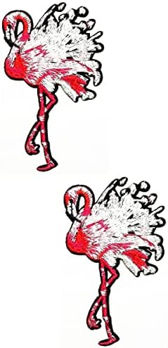 קליינפלוס 2 יחידות. פלמינגו תיקון טרופי ציפור קריקטורה ילדי ילדים מדבקות מלאכות אמנויות תפירת תיקון רקום ברזל על לתפור על תיקוני תג עבור