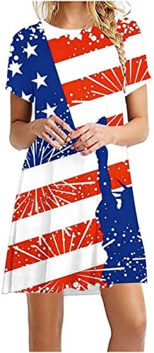 יום העצמאות שמלות חולצה לנשים שרוול קצר 4 ביולי טוניקת שמלת קיץ מזדמן רופף מיני חוף שמלה