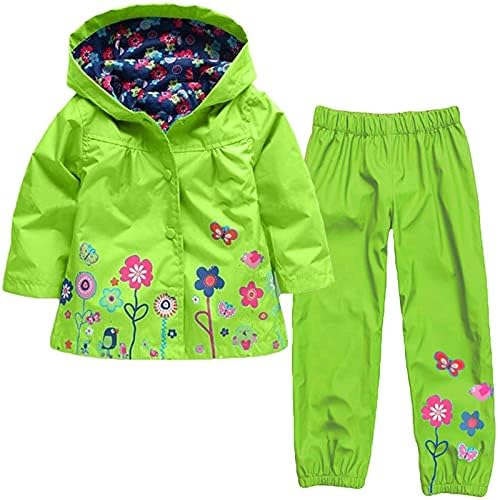 סלעית מעיל מכנסיים חליפה לילדים אטים לגשם סלעית מעיל גשם צבעוני פרחים מודפס ארוך שרוול תעלת עבור 18 פיות-6 שנים פעוט תינוק בני בנות עמיד