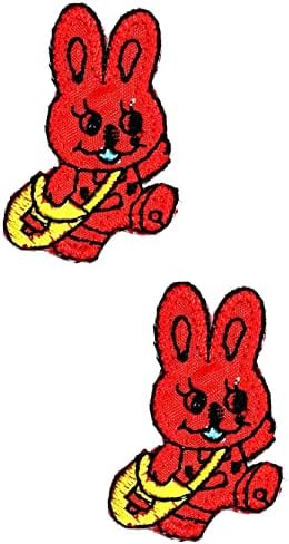 קליינפלוס 2 יחידות. מיני די אדום ארנב הליכה קריקטורה ילדים ברזל על תיקוני באני אופנה סגנון רקום מוטיב אפליקצית קישוט סמל תלבושות אמנויות