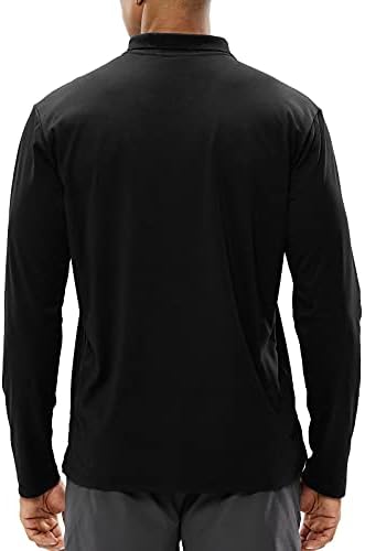 חולצת פולו שרוול ארוך של Mier's Meal's Pocket מהיר צווארון יבש עבודה חולצה קז'ואלית טיולי גולף, upf 50+ Polyest
