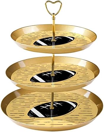 מחזיק קאפקייקס כדורגל למאפה, 3 עוגת זהב מפלסטיק שכבתית עמדת שולחן קינוח, מדד מגדל עץ הקאפקייקס מתלה מאפה