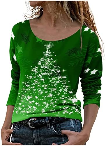 פסטיבל ג'וניור ירוק ליים חולצות חג המולד חולצות שרוול ארוך חולצות טופ חולצות צווארון קרקע כוכב שיפוע רזה טוניקה טוניקה חולצות VH M