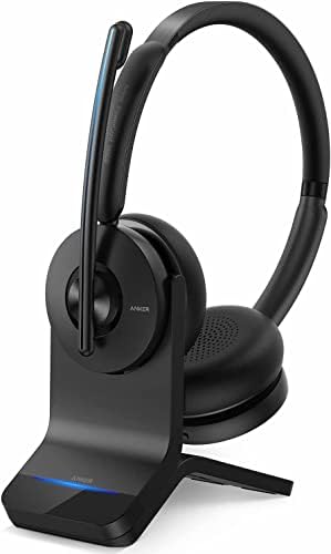 Anker PowerConf H500 עם עמדת טעינה, אוזניות אוזניים כפולות Bluetooth עם מיקרופון, הקלטת שמע ופגישה עם תעתיק, שיחות משופרות AI