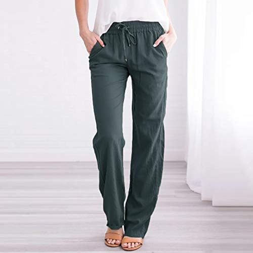 מכנסי פשתן כותנה לנשים מכנסי כותנה 2023 מכנסי מותניים אלסטיים מזדמנים של קיץ מכנסי טרנינג מכנסי טרנינג מכנסי טרנינג נוחים בכושר