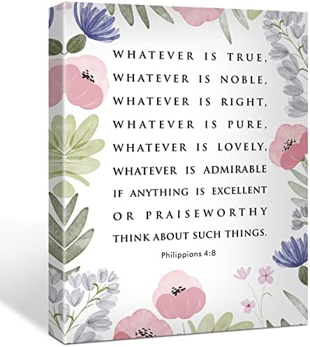 פסוק תנך פרחוני פיליפינים 4: 8 כל מה שהוא אמת קנבס פוסטר כתבי דפוס ציור להדפסה לקישוט אמנות קיר נוצרי 11.5 x 15 אינץ '
